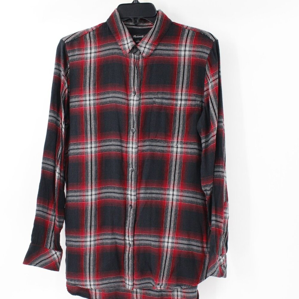 madewell shirt Women's medium flannel hi low long sleeve button up plaid pocket
